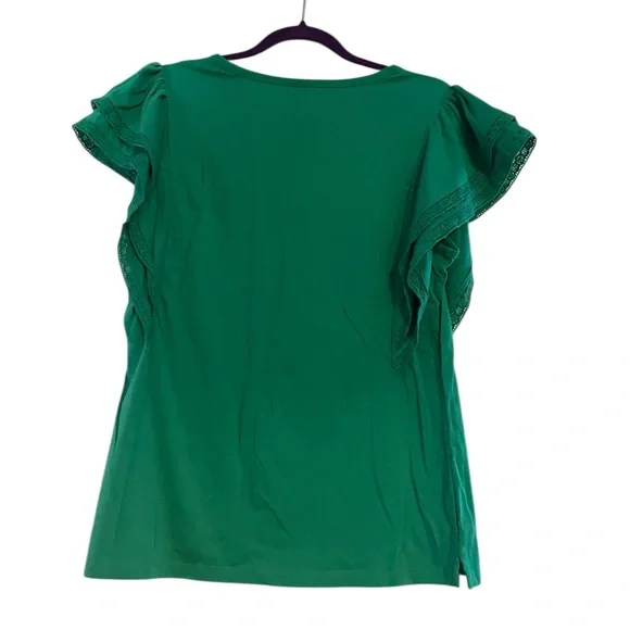 Crown & Ivy Green Ruffle Blouse - Size Large - 100%‎ Cotton - Picture 2 of 5